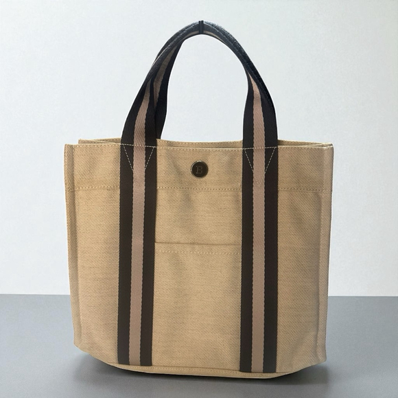 Bally Tote Bag Tan/Black Canvas Leather Trim One Size - Picture 1 of 13
